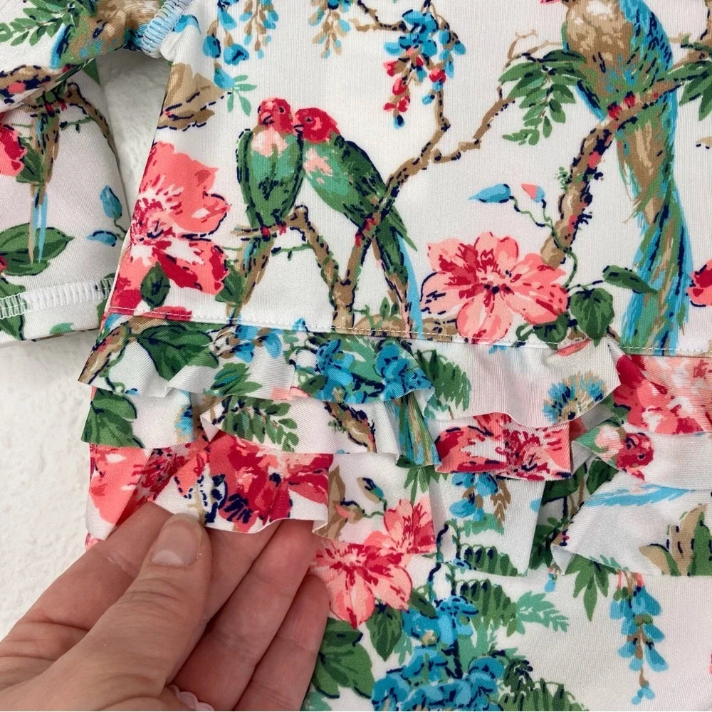 NWT Janie and Jack rash guard swimsuit white tropical floral w ruffles 0-3 month